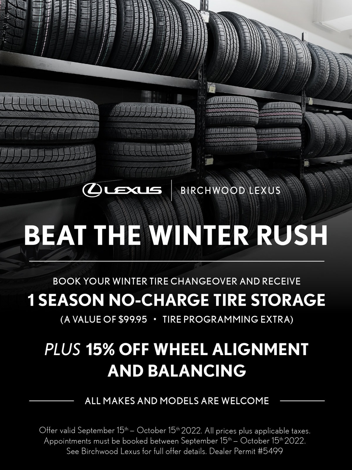 Birchwood Lexus Beat the Winter Tire Rush 1 Season No-Charge Tire Storage