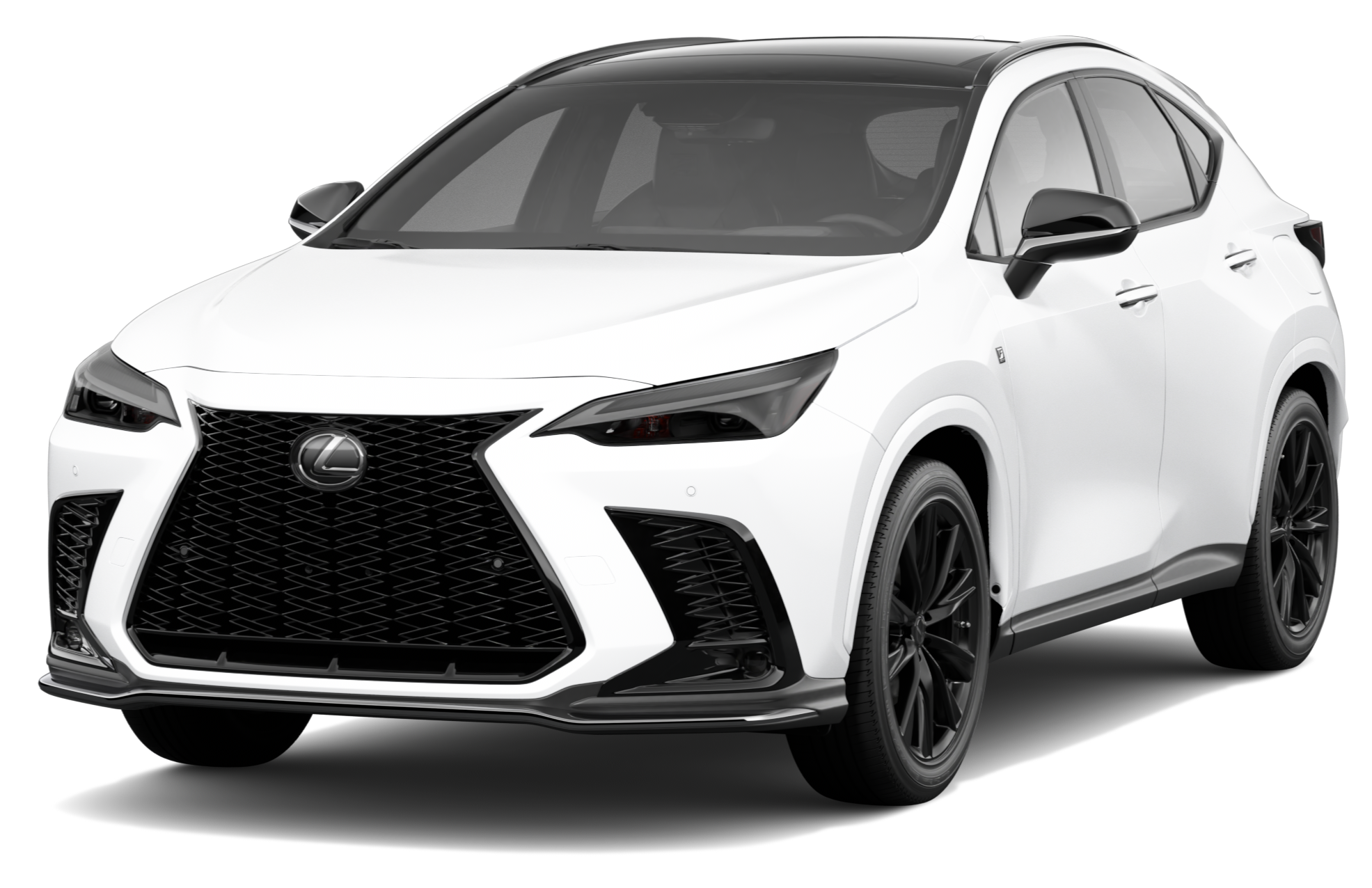 2025 8AT NX 350 AWD F-Sport 2. 3/4 view, in white.